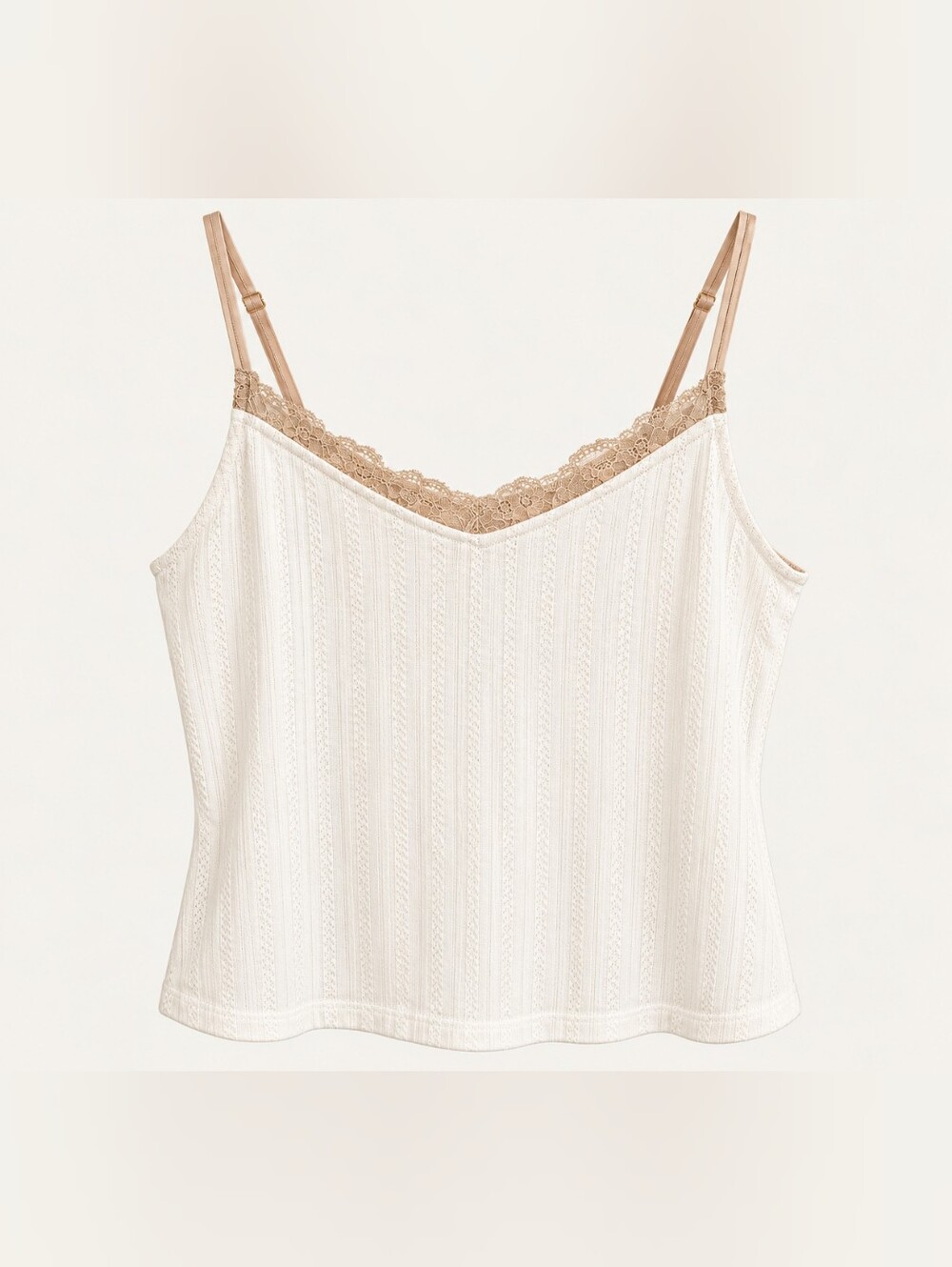 Blu Pepper "Cozy Life" Ribbed Lace Trim Cami 🤎-Sz S